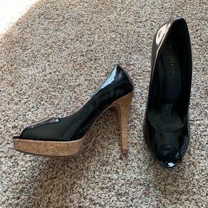 Cole Haan Peep-toe Patent Lthr & Cork 8 1/2